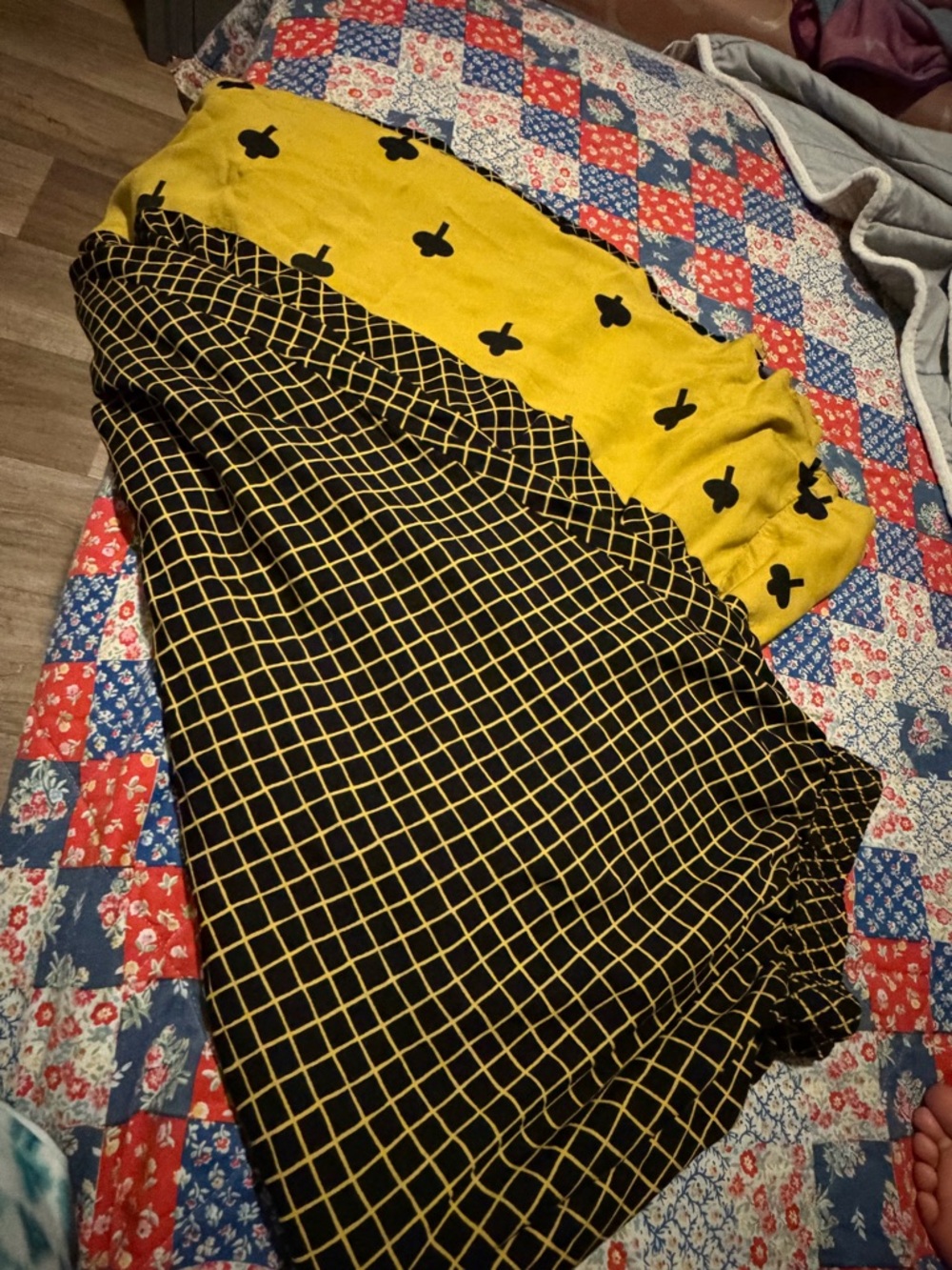 Yellow and Black Patterned Midi Skirt - Women's Fashion